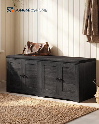 SONGMICS HOME 3-Tier Entryway Bench, Shoe Bench with Padded Seat, for Hallway, Bedroom, 14.2 x 47.8 x 20.9 Inches, Dark Gray