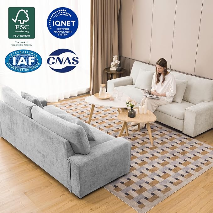 DOPEDIO Modern Living Room Sofa Set, 88.58" Chenille Loveseat with 2 Accent Chairs, Removable Covers, Spring Cushions, Solid Wood Frame, Easy Assembly（88.58inch+2 Single,Green）