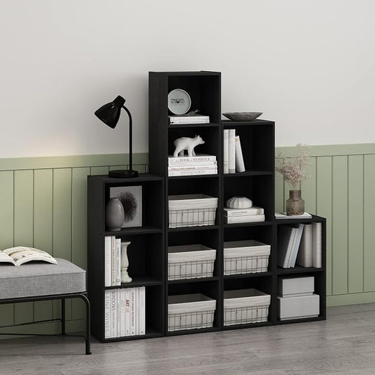Furinno PASIR Book Shelf, 5-Tier Modern Bookshelf, Open Shelves Bookcase 9 x 12 x 52, Easy Assembly, for Living Room, Bedroom, Home Office, Blackwood