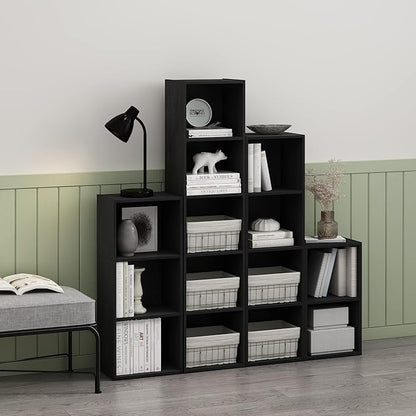 Furinno PASIR Book Shelf, 2-Tier Modern Bookshelf, Open Shelves Bookcase 9 x 12 x 21, Easy Assembly, for Living Room, Bedroom, Home Office, Blackwood