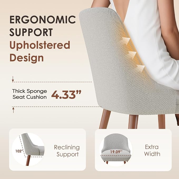 MALOL Upholstered Dining Chairs Set of 6, High-Back Dining Room Chair with Wood Legs, Padded Kitchen Chairs for Dining Room/Restaurant/Cafe, Light Grey