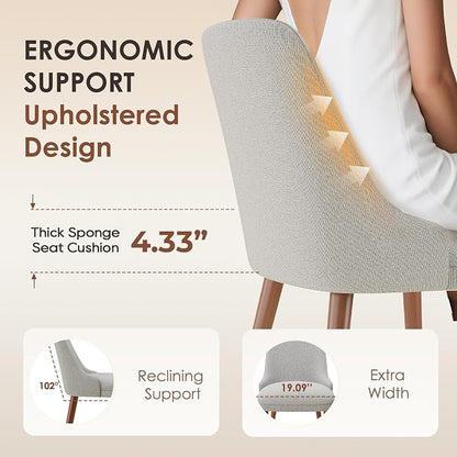 MALOL Upholstered Dining Chairs Set of 2, High-Back Dining Room Chair with Wood Legs, Padded Kitchen Chairs for Dining Room/Restaurant/Cafe, Light Grey