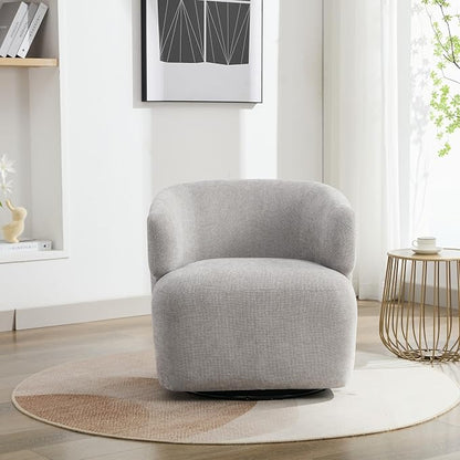 SOFTHION Swivel Accent Chair, Chenille Barrel Chair for Living Room, Cozy Round Boucle Arm Chair, Metal Base for Club Nursery Bedroom, Light Grey