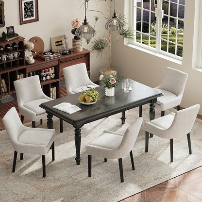 Modern Dining Room Chairs Set of 2 with Mid Back and Wood Legs, Upholstered Kitchen Chairs for Dining Room/Living Room, Beige