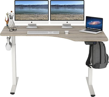 SHW 55-Inch Large Electric Height Adjustable L-Shaped Standing Desk with Right Facing Corner, Oak