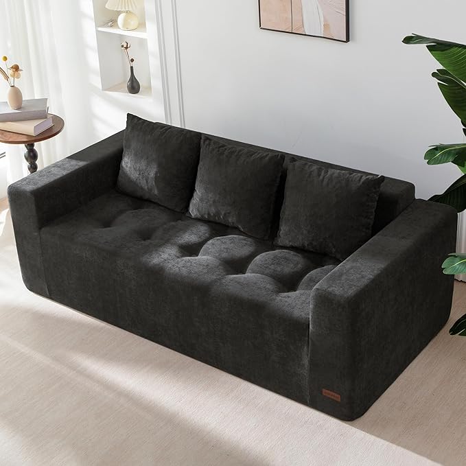 MAXYOYO Modular Sofa Couch, 75" Oversized Loveseat Boneless Cloud Couch with Deep Seat, Chenille Upholstered Living Room Comfy Sofa Chair for Living Room, No Assembly Required, Black