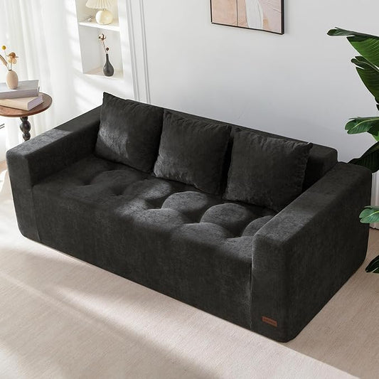 MAXYOYO Modular Sofa Couch, 75" Oversized Loveseat Boneless Cloud Couch with Deep Seat, Chenille Upholstered Living Room Comfy Sofa Chair for Living Room, No Assembly Required, Black