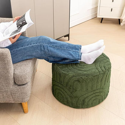 Asuprui Supportive Boucle Pouf Ottoman Foot Rest Elevate Your Living Room Decor with Lightweight Pouf Filler Modern Foam Stuffed Poof Perfect to Rest Your Feet (Deep Green, 20x20x14 Inches)