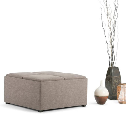 SIMPLIHOME Avalon Wide Contemporary Square Coffee Table Storage Ottoman, Fawn Brown, Table Ottoman