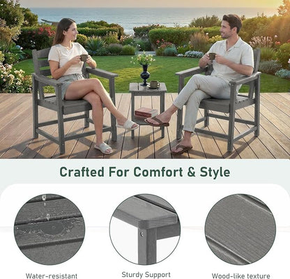 Furnimart 3-Piece Patio Bistro Set, HDPE Outdoor Chairs Set of 2 and Side Table, All-Weather Outdoor Furniture Set, Modern Conversation Sets with Coffee Table for Garden, Balcony, Porch, Grey