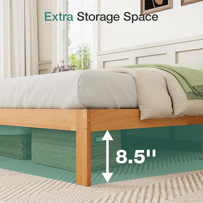 Novilla 12 Inch Queen Bed Frame, Wooden Platform Bed Frame Queen Size, Queen Size Bed Frame Without Headboard, Sturdy Wood Slat Support, No Box Spring Needed, Easy Assembly, Natural Grain Wood