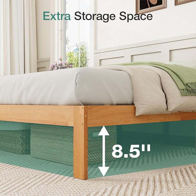 Novilla 12 Inch Full Size Bed Frame, Wooden Platform Bed Frame Full Size, Full Bed Frame Without Headboard, Sturdy Wood Slat Support, No Box Spring Needed, Easy Assembly, Natural Grain Wood