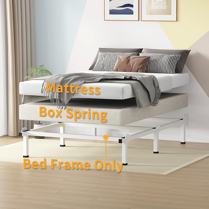 Superay Metal Bed Frame, 6-Leg Bed Base, 8 inches Support for Box Spring, Twin, Easy Assembly, White