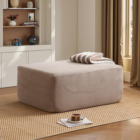 ovios 37" Corduroy Ottoman, Upholstered Cloud Ottoman for Boneless Couch in a Box, Modular Sectional Couches for Living Room Bedroom, Compressed Memory Foam, No Assembly Require, Beige