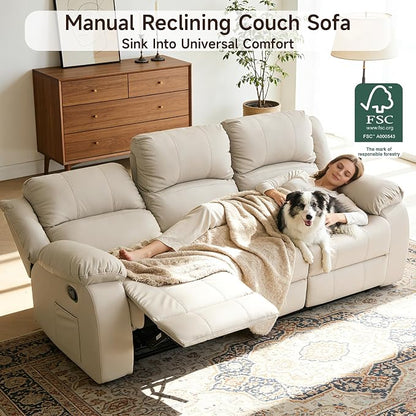 Reclining Couch Sofa Set Anti-Scratch Leather Recliner Couch Loveseat for Living Room, Bedroom, RV, Theater Seating(3 Seat Sofa+Loveseat,Beige)