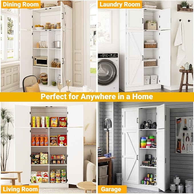 Unikito 71” Tall Storage Cabinet, Farmhouse Kitchen Pantry Cabinet with Adjustable Shelves and Barn Doors, Large Bathroom Storage Cabinet, Storage Cupboard for Dinning, Living Room, Office, 2 Pack