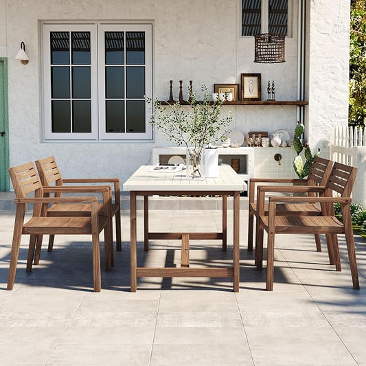 Quarte 5-Piece Outdoor Acacia Wood Dining Set, 59.06-Inch Rectangular Table with Umbrella Hole & 4 Chairs,Patio/Garden/Poolside Furniture for Family Gatherings (Light Brown,Light Gray)