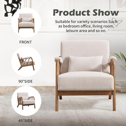 INZOY Accent Chairs Set of 2, Mid Century Modern Accent Chair with Wood Frame, Upholstered Reading Armchair with Corduroy Fabric, Accent Chair for Living Room Bedroom Apartment, Easy Assembly, Beige