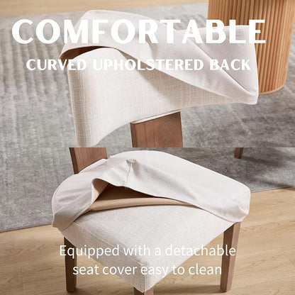 RIVOVA Linen Dining Chairs Set of 4 with Seat Covers, Modern Dining Chairs with Wood Legs, Farmhouse Fabric Upholstered Dining Room Kitchen Side Chairs, Beige
