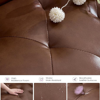 TYBOATLE 62" W Brown Leather Loveseat w/ 2 USB and 2 Cupholders, Mid-Century Modern Tufted Small Love Seat Couches for Office, Living Room, Bedroom, Dorm (1, Brown)