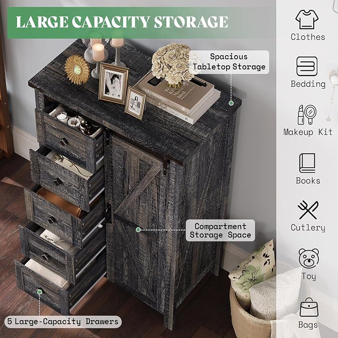 AMERLIFE 3-Piece Farmhouse Bedroom Furniture Set with Storage Cabinet and 2 Nightstands, Sliding Barn Door Wood Cabinet Set for Bedroom, Entryway, Black Oak