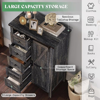 AMERLIFE 3-Piece Farmhouse Bedroom Furniture Set with Storage Cabinet and 2 Nightstands, Sliding Barn Door Wood Cabinet Set for Bedroom, Entryway, Black Oak