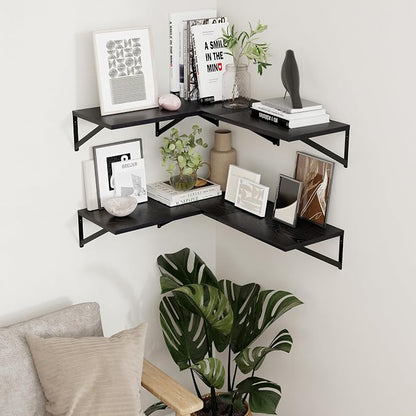 Axeman Deep Floating Shelves for Wall, 16W x 12D Black Floating Shelves Set of 2, 12 Inch Deep Large Wall Mounted Shelves for Living Room Bedroom Bathroom