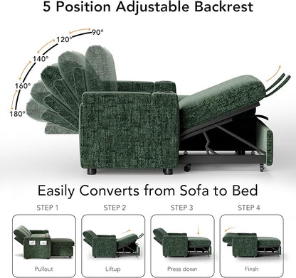 Vipbear Sectional Sleeper Sofa with Pull Out Bed, 82" L Shaped Couch Sleeper Sofa with Reclining Backrest/Reversible Storage Chaise/Armrest Storage/Cup Holder/Side Pocket, Tool-Free Assembly, Green