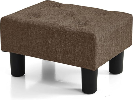 BRIAN & DANY Small Foot Stool, Linen Foot Stools with Legs, Stable Small Footstool for Living Room, Brown