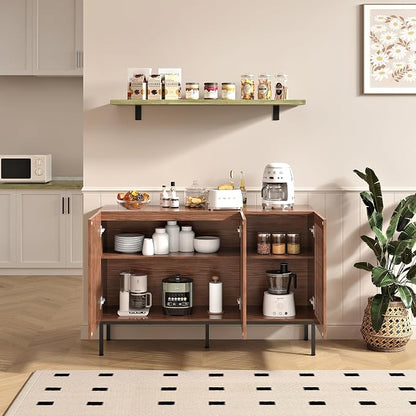 BVIUNTWO Buffet Cabinet, Modern Credenza Storage Cabinet with Adjustable Shelves and Metal Base, 47 Inch Wood Multifunctional Console Table for Kitchen, Living Room, Entryway, Brown