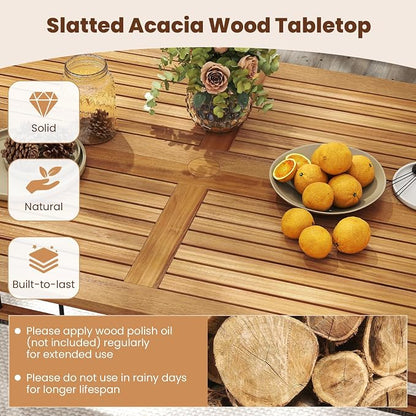Tangkula 7 Pieces Wicker Patio Dining Set, Outdoor Acacia Wood Rectangular Table with 1.97” Umbrella Hole and Cushioned Chairs, Outside Conversation Furniture Set for Deck, Garden and Backyard