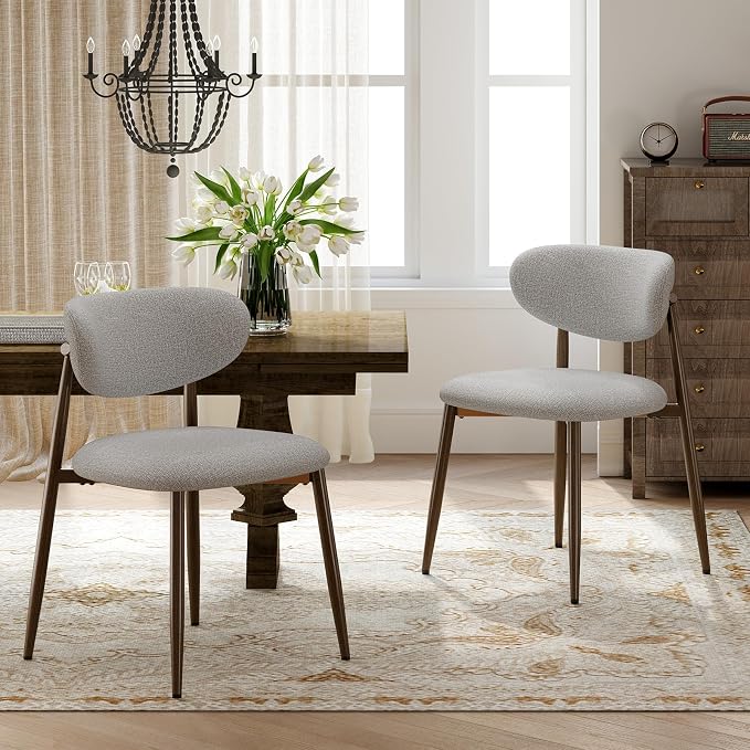 MALOL Dining Chairs Set of 2, Curved Back Kitchen Room Chairs with Metal Legs and Anti Slip Pads, Upholstered Dining Chair for Home and Restaurant, Light Grey