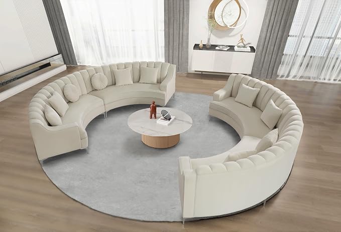Legend Vansen Semicircle Modular Curved Velvet Sectional Sofa,141.34”Oversized Arc Sofa,Modern Cloud-Like Deep Seat Couch for Living Room Apartment Office Conference Space (1, Cream)
