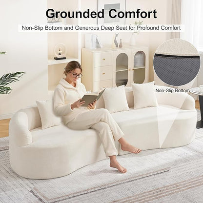 110.2" Curved Boneless Couch, Oversized Cloud Sofa with 4 Pillows, Modern 4 Seater Modular Sectional Sofa, Boneless Sectional Couches for Living Room, Curved Foam Couch, Beige
