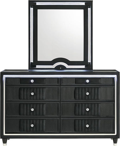Coaster Home Furnishings - Ravenne - Wood - 8-Drawer Dresser with LED Mirror, Velvet Upholstery, and Glass Top - Bedroom - Black - 223193M