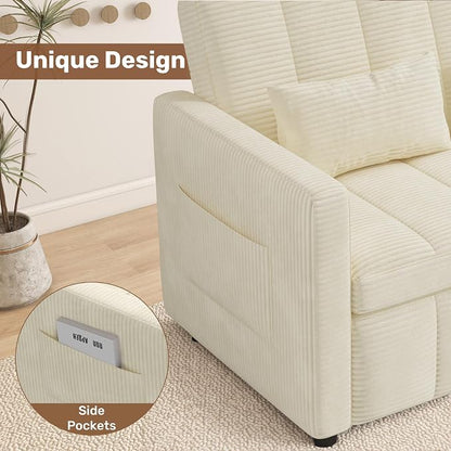 Nebuaegis Sleeper Sofa Bed,3-in-1 Convertible Pull Out Couch with Adjustable Backrest for Living Room,Loveseat Sofa Bed with Side Pockets,Easy Assembly,Beige,1 PCS
