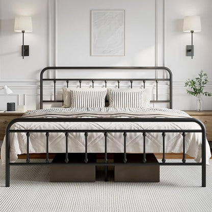 Novilla Metal King Size Bed Frame - Modern Minimalist Victorian Style with Headboard/Footboard, Heavy-Duty Steel Slats/Underbed Storage/No Box Spring Needed/Easy Assembly/Noise Free/Black