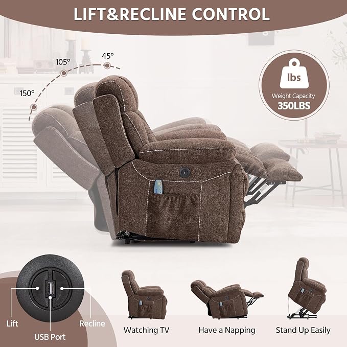 CANMOV Power Lift Recliner Massage Heat Heavy Duty Reclining 2 Cup Holders