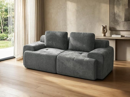 85" Oversized Boneless Couch, Comfort Cloud Sectional Couches for Living Room, Modular Sofa High Back & Extra Deep Seat, No Assembly, Soft Chenille Fabric (Dark Grey, 85 inch- Shaped（2+0）)