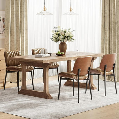 MALOL Leather Dining Chairs Set of 4, Modern Upholstered Dining Room Kitchen Chairs with Metal Legs and Wooden Back Support for Home Dining Room/Restaurant, Light Brown
