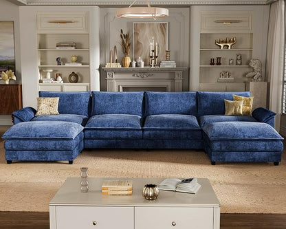 Homall 159" Modular Sectional Sofa, Loveseat Sofa Couch with Double-Layer Cushion, DIY Combination Chenille Deep 2-Seat Cloud Couch for Living Room (Dark Blue, U Shaped Sofa)