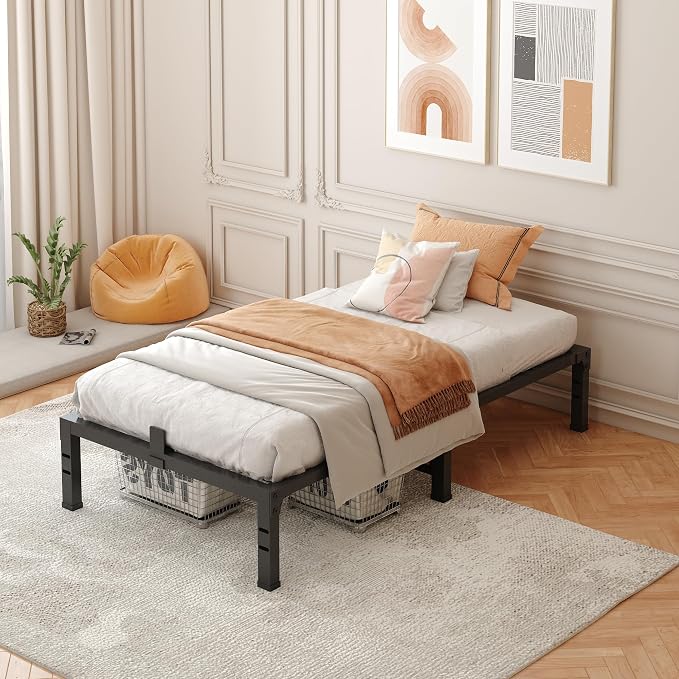 FUIOBYVV Twin Bed Frames, 14 Inch Heavy Duty Metal Platform Bed Frame Twin Size Support Up to 3500 lbs, No Box Spring Needed, No Shaking, Steel Slat Support, Noise Free, Easy Assembly