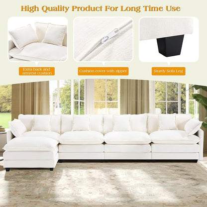 149.2" Modular Sectional Sofa,L Shaped Couch for Living Room,Modern Deep Seat Sofa 4 Seater Chenille Fabric Comfy Cloud Couches with Throw Pillows & Movable Ottoman