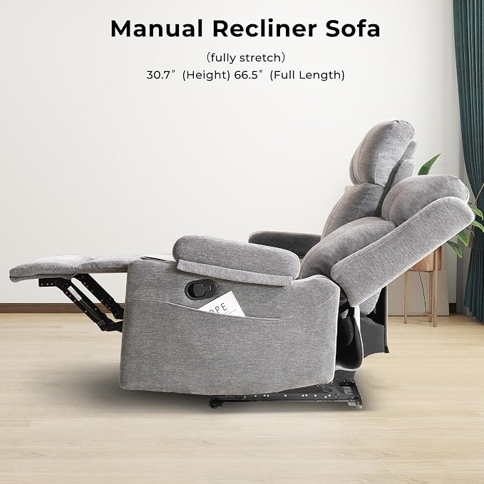 GUEAPY Large Manual Reclining Sofa – 3-Seater Chenille Reclining Couch with Cup Holders, Wide Seat, Easy Assembly & Spill-Resistant Fabric – Cozy Reclining Sofa for Living Room, Apartment, RV