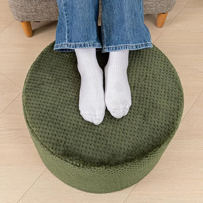 Poofieotto 20"x14" Round Foam Stuffed Pouf Ottoman - Modern Floor Foot Rest & Seating for Living Room, Bedroom, or Couch - Stylish Home Decor Accent (Deep Green)