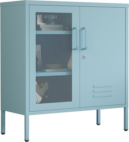 Blue Metal Locker CabinetsMetal Locker Storage Cabinet with Mesh Doors and Adjustable Shelves Coffee Bar Cabinet,Kitchen Pantry Storage Cabinets for Home, Office, Entryway and Hallway