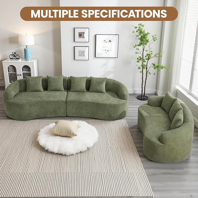 65" Boneless Loveseat Sofa Couch, Modern Comfy Curved Cloud Sofa, Chenille Deep Seat Love Seat Couches for Living Room, No Assembly, Green