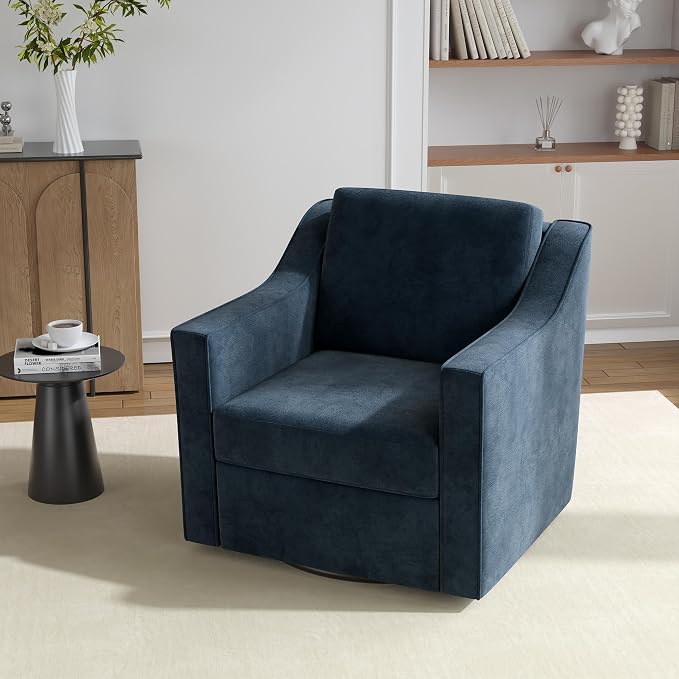 Swivel Accent Chair, 360° Swivel Upholstered Club Armchairs for Living Room, Comfy Single Sofa Reading Chair with Deep Seat, Metal Swivel Base, Chenille Fabric, Navy