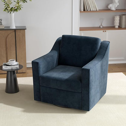 Swivel Accent Chair, 360° Swivel Upholstered Club Armchairs for Living Room, Comfy Single Sofa Reading Chair with Deep Seat, Metal Swivel Base, Chenille Fabric, Navy
