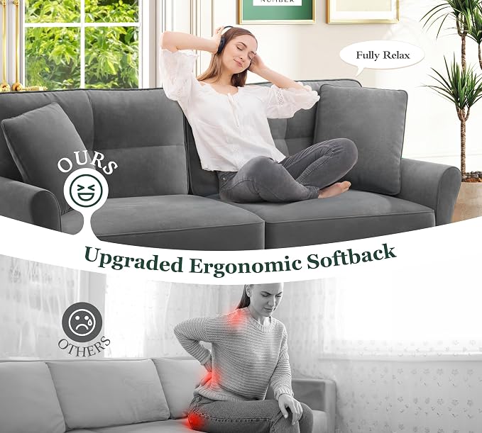 Kidirect Small Sectional Couch, 69" L Shaped Couch, Sectional Sofa, Grey | Comfy Velvet Couch, Tool-Free Setup, 750lb Max Load, Movable Ottoman, Ideal for Living Room, Bedroom, Apartment, Office